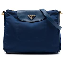 Borsa a tracolla Prada in Tessuto con rifiniture in Saffiano blu