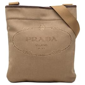 Prada Borsa a tracolla in tela Canapa beige con logo
