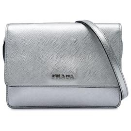 Portafoglio Prada Silver Saffiano con tracolla