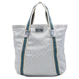 Borsa Tote Gucci in tela GG grigia con banda Web