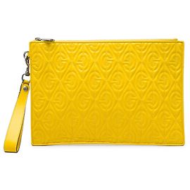 Clutch con zip Gucci in vitello matelassé giallo G Rhombus