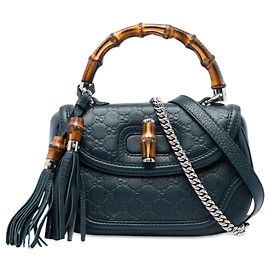 Borsa Gucci Blue Medium Guccissima New Bamboo Top Handle