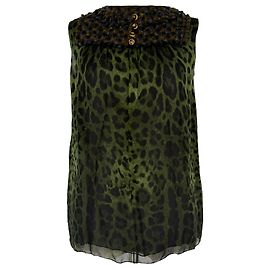 Top sin mangas con estampado de leopardo Dolce & Gabbana en seda olive
