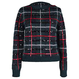 Saint Laurent mehrfarbiger Mohair-Wollpullover mit Pailletten und Tartan-Muster
