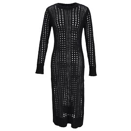 Abito midi in maglia traforata Ganni in lana mohair nera