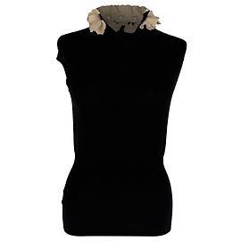 Top senza maniche in lana nera con colletto a volant Alexander Mcqueen