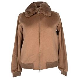 Giacca Bomber Max Mara con bordo in pelliccia in pelo di cammello marrone