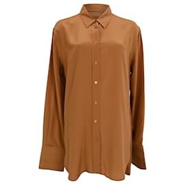 Camicia a maniche lunghe Joseph con bottoni in seta marrone