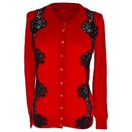 Dolce & Gabbana Cardigan aus rotem Kaschmir mit Spitzenakzenten
