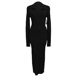 Autre Marque Vestido midi de manga larga de punto acanalado Good American en viscosa negra
