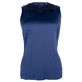Top sin mangas de seda en azul marino con apliques de encaje floral Dolce & Gabbana