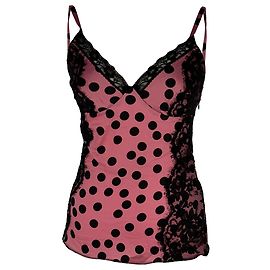 Dolce & Gabbana Blusa D&G de lunares con ribete de encaje en seda rosa