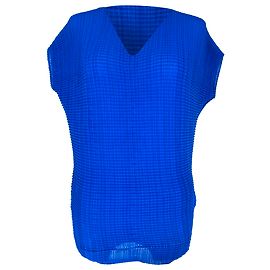 Issey Miyake strukturierte V-Ausschnitt-Bluse aus blauem Polyester