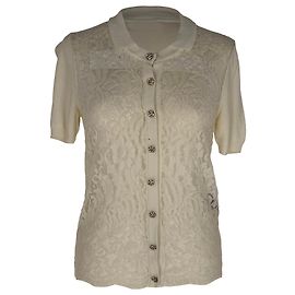 Dolce & Gabbana Kurzarm-Top aus Spitzenstrick aus weißer Baumwolle