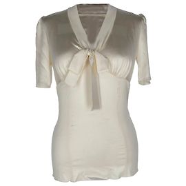 Blusa a maniche corte con fiocco Dolce & Gabbana in seta bianca