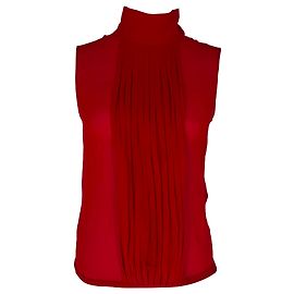 Blusa plisada sin mangas Saint Laurent en seda roja