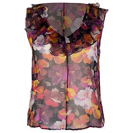 Top sin mangas con volantes y estampado floral Dolce & Gabbana en seda multicolor