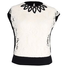 Blouse Saint Laurent avec détails en dentelle en laine noire et blanche