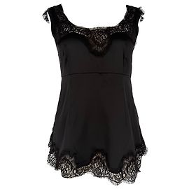 Ärmelloses Top aus schwarzer Seide mit Spitzenbesatz von Dolce & Gabbana