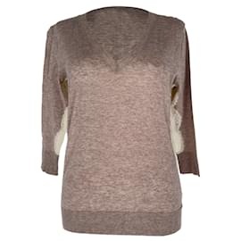 Dolce & Gabbana Pullover aus beiger Baumwolle mit Spitzenbesatz