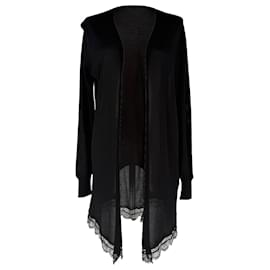 Offener Cardigan aus schwarzer Seide mit Spitzenbesatz Emilio Pucci