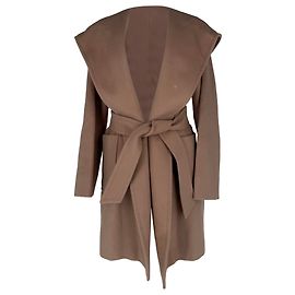 Abrigo con capucha y cinturón Max Mara en pelo de camello beige