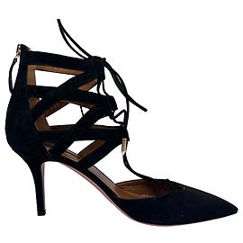 Aquazzura Belgravia Schnürpumps aus schwarzem Wildleder