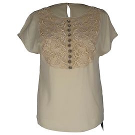 Blusa de seda blanca con detalles de encaje y manga corta Dolce & Gabbana