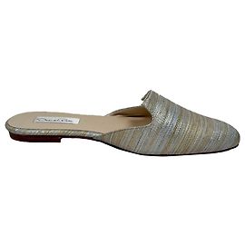 Mules Oscar De La Renta in poliestere argento a righe metalliche intrecciate
