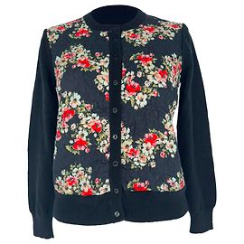 Dolce & Gabbana Cardigan mit Blumenprint aus dunkelblauem Kaschmir