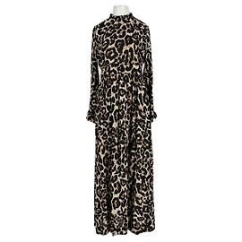Baum und Pferdgarten Leopardenmuster Seidenkleid Braun