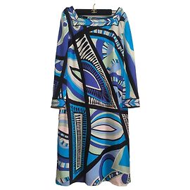 Vestido Emilio Pucci Estampa Geométrica Azul e Branco