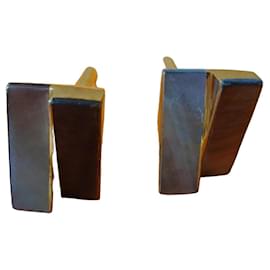 Autre Marque Gold and Mother-of-Pearl Rectangular Cufflinks