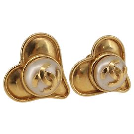 CHANEL Earring Metal Gold Tone CC Auth 198811V
