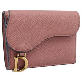 Portafoglio compatto Saddle Christian Dior in pelle rosa oro Auth 198797A
