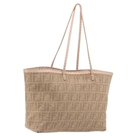 FENDI Zucca Canvas Tote Bag Beige Pink 8BH137 Auth BA14893