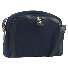 Borsa a tracolla Christian Dior Trotter Canvas Navy Gold Auth 198292