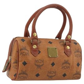Borsa MCM Logogram Vicetos Mini Boston Bag PVC Leather Brown Gold Auth mr2858