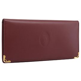 CARTIER Must Line Langbrieftasche Leder Bordeaux Gold Auth am12366V