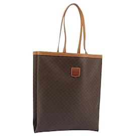 Céline Bolsa Tote CELINE Macadam Canvas PVC Couro Marrom Dourado Auth 198251