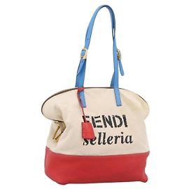 Borsa Tote FENDI Celeria Canvas Ivory Gold Auth 197186A