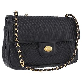 Borsa a tracolla con catena BALLY in pelle nera e oro Auth kk707A