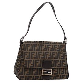 Borsa a tracolla FENDI Zucca Canvas Mamma Baguette Marrone Nero Auth 197339V