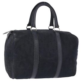 Borsa Boston Christian Dior Trotter Canvas Camoscio Navy Silver Auth ka5806