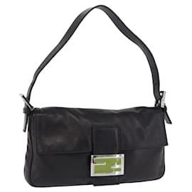 FENDI Mamma Baguette Schultertasche aus Leder Schwarz Silber Auth 198301SAM