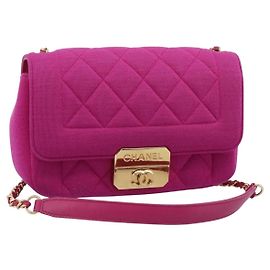 CHANEL Matelasse Schultertasche mit Kette aus Baumwolljersey Pink Gold CC Auth 198735M