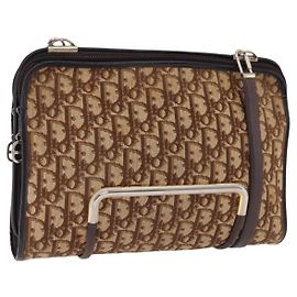 Borsa a tracolla Christian Dior Trotter Canvas Beige Gold Tone Auth 198508