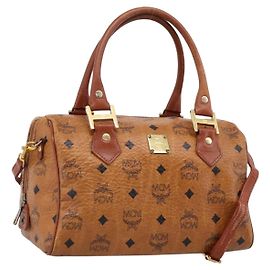 Borsa Boston MCM Logogram Vicetos PVC Leather 2way Brown Gold Auth 198253