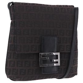 FENDI Zucchino Canvas Mamma Baguette Schultertasche Braun 8BT075 Auth 198331V