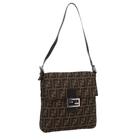 FENDI Zucca Canvas Mamma Baguette Schultertasche Braun Schwarz Auth 198709A